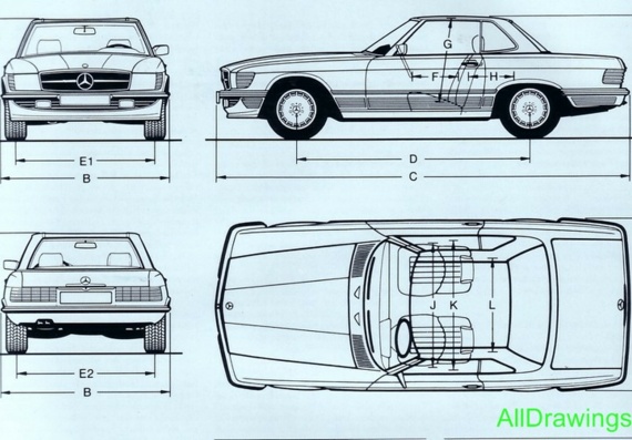 Mercedes SL (R107) (1987) (Mercedes SL (P107) (1987)) - drawings (figures) of the car